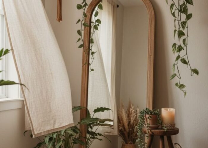 Bedroom Mirror Corner with Sheepskin Rug